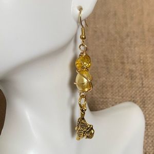 Western themed wire wrapped beaded earrings with charm